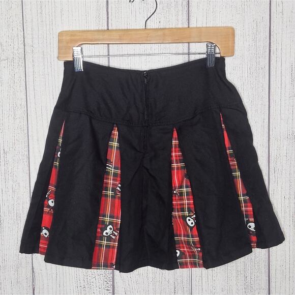 Skelanimals Black/Red Plaid Contrast Pleated Skirt with Pockets, sz Small - Picture 4 of 7